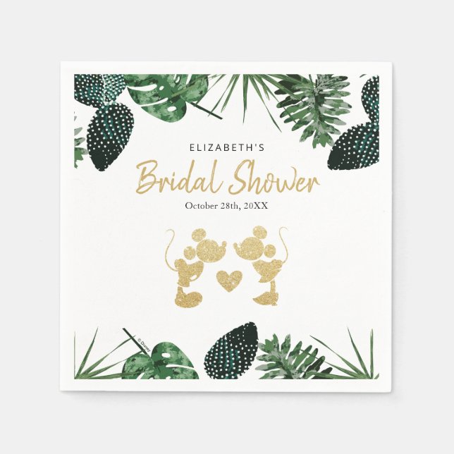 Mickey & Minnie | Tropical Faux Gold Bridal Shower Napkin (Front)