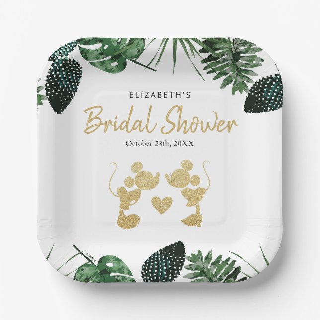 Mickey & Minnie | Tropical Faux Gold Bridal Shower Paper Plate (Front)