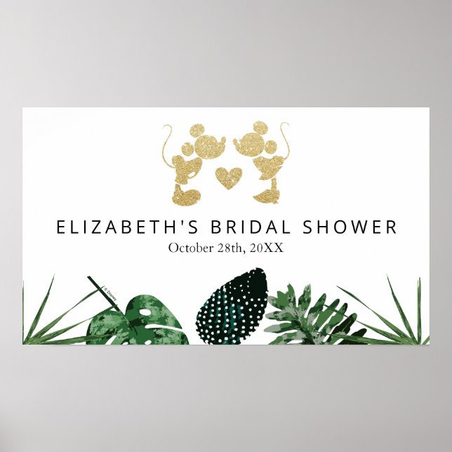 Mickey & Minnie | Tropical Faux Gold Bridal Shower Poster (Front)