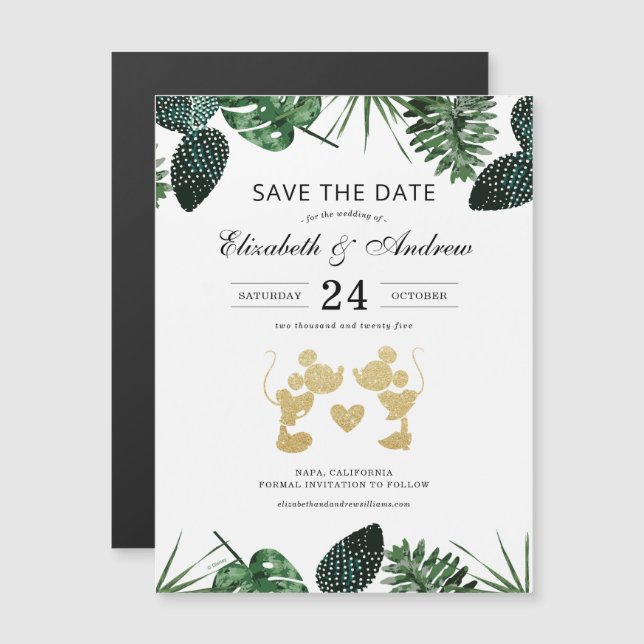 Mickey & Minnie Tropical Glitter Save the Date Magnetic Invitation (Front/Back)