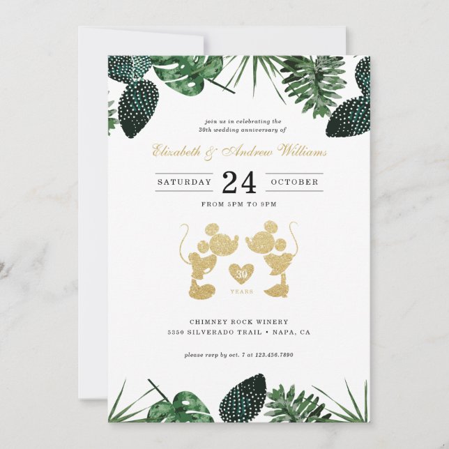 Mickey & Minnie Tropical Wedding Anniversary Invitation (Front)