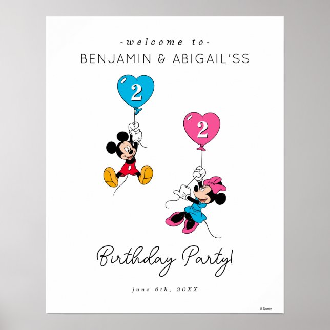 Mickey & Minnie Twins Affiche de bienvenue de fête (Devant)
