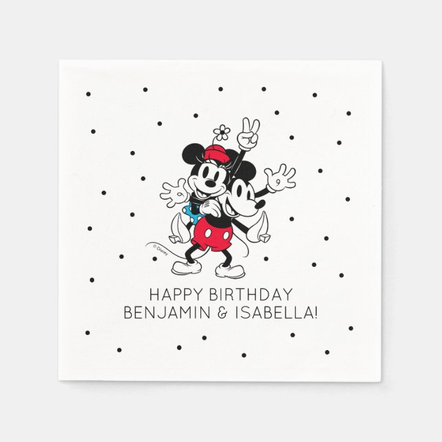 Mickey & Minnie | Twins Birthday  Napkin (Front)