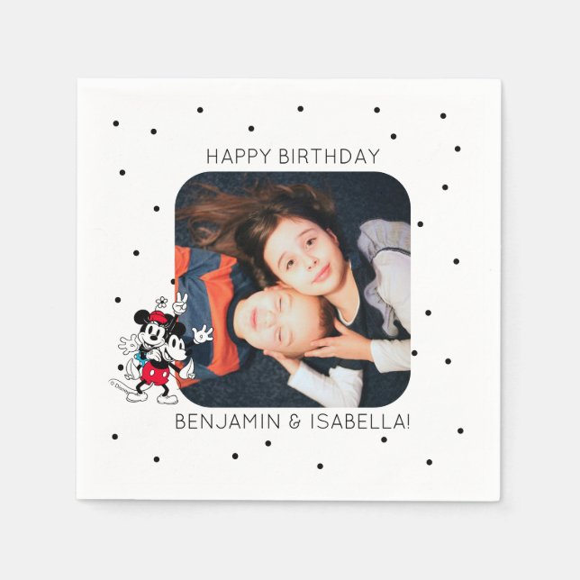Mickey & Minnie | Twins Birthday  Napkin (Front)