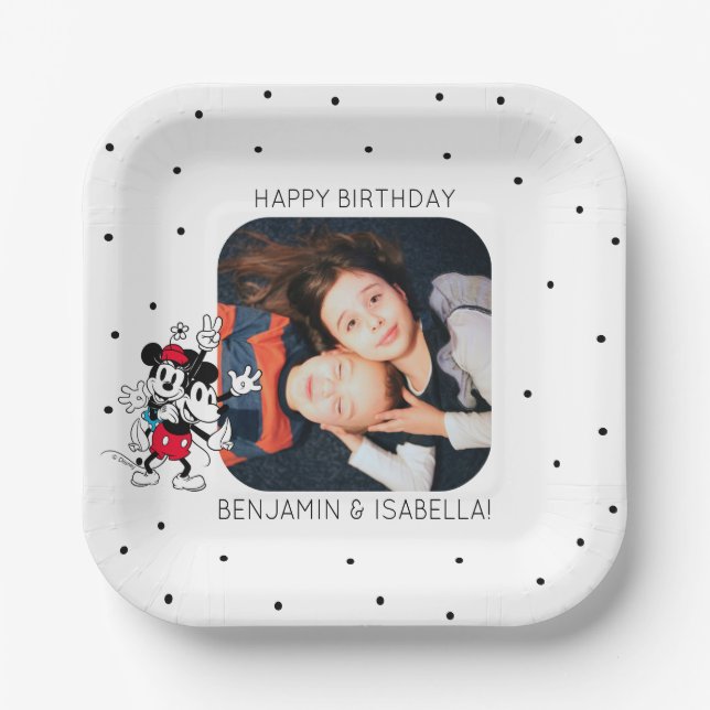 Mickey & Minnie | Twins Birthday  Paper Plate (Front)