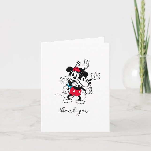 Mickey & Minnie | Twins Birthday Thank You Card (Front)