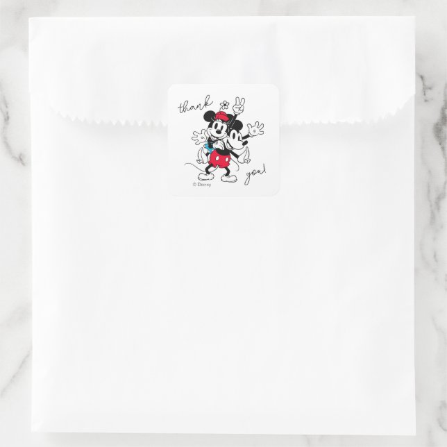 Mickey & Minnie | Twins Birthday Thank You Square Sticker (Bag)