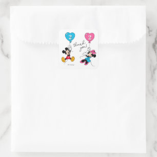 Mickey & Minnie   Twins Birthday Thank You Square Sticker