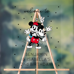 Mickey & Minnie   Twins Birthday Welcome Acrylic Sign