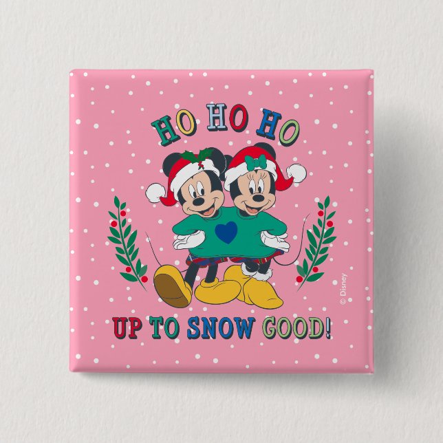 Mickey & Minnie | Up to Snow Good 2 Inch Square Button (Front)