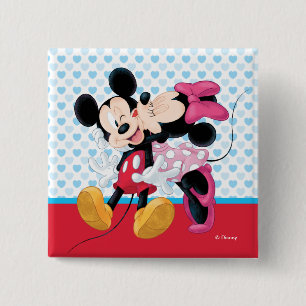Mickey & Minnie   Valentine's Day Smooch 2 Inch Square Button