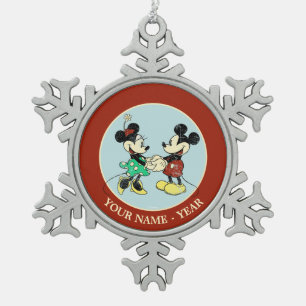 Mickey & Minnie   Vintage Add Your Name Snowflake Pewter Christmas Ornament