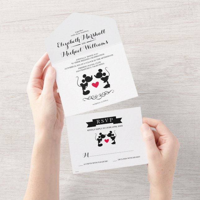 Mickey & Minnie Wedding Silhouette All In One In Invitation (Tearaway)