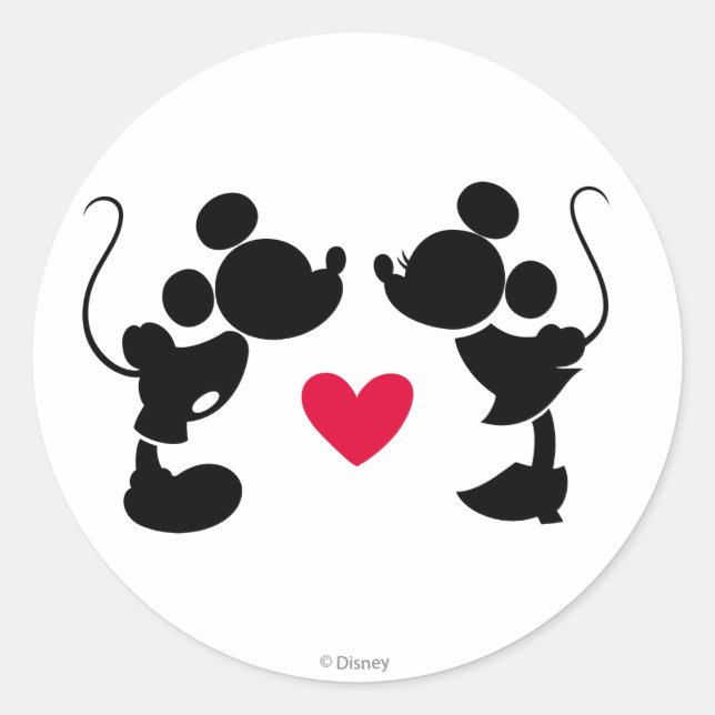 Mickey & Minnie Wedding | Silhouette Classic Round Sticker (Front)