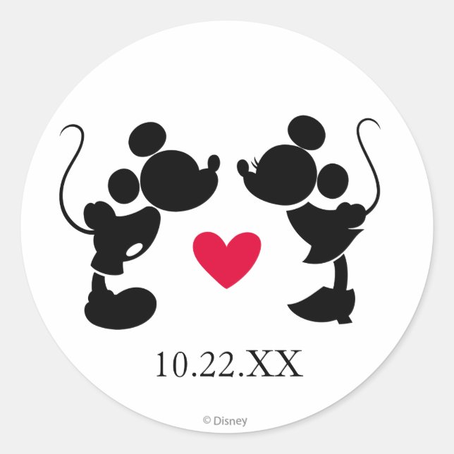 Mickey & Minnie Wedding | Silhouette Classic Round Sticker (Front)