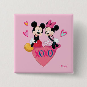 Mickey & Minnie   XOXO Valentine 2 Inch Square Button