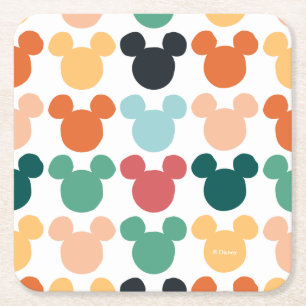 Mickey Mouse   A Colourful Repeating Logo Square Paper Coaster
