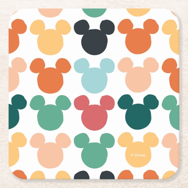 Mickey Mouse | A Colourful Repeating Logo Square Paper Coaster (Front)