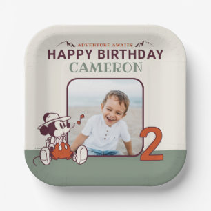 Mickey Mouse Adventure Awaits Camp Photo Birthday Paper Plate
