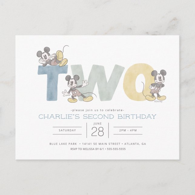 Mickey Mouse aquarelle 2e invitation anniversaire (Devant)