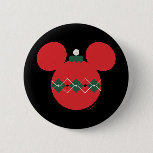 Mickey Mouse Argyle Christmas Ornament 2 Inch Round Button