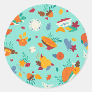 Mickey Mouse Autumn Feast Pattern Classic Round Sticker
