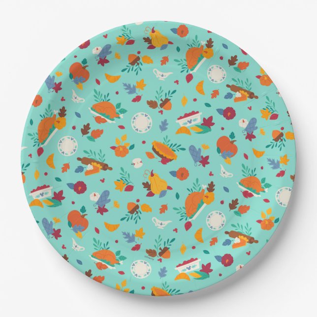 Mickey Mouse Autumn Feast Pattern Paper Plate (Front)
