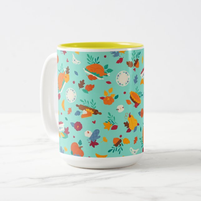 Mickey Mouse Autumn Feast Pattern Two-Tone Coffee Mug (Front Left)