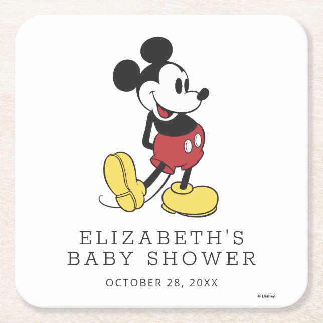 Mickey Mouse Baby Shower Square Paper Coaster (Front)