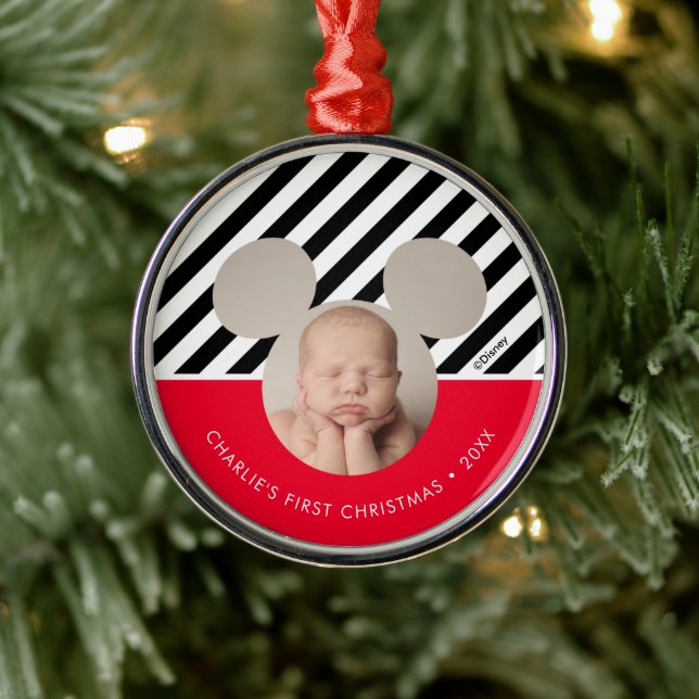 Mickey Mouse | Baby's First Christmas - Photo Metal Ornament (Tree)