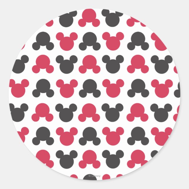 Mickey Mouse | Black and Red Pattern Classic Round Sticker (Front)
