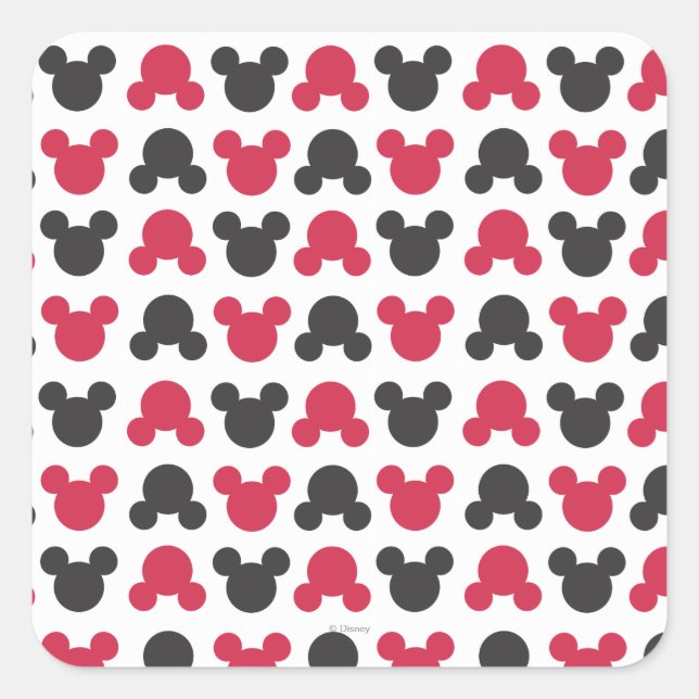 Mickey Mouse | Black and Red Pattern Square Sticker (Front)