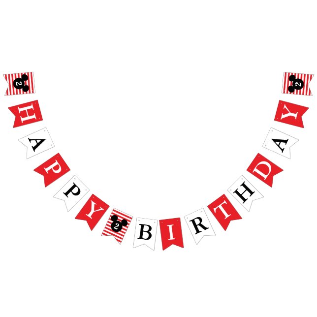 Mickey Mouse | Black & White Stripe Birthday Bunting Flags (All)