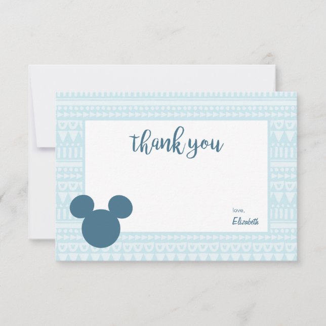 Mickey Mouse Blue Aztec Baby Shower - Thank You Card (Front)
