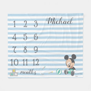 Mickey Mouse   Blue Striped Baby Monthly Milestone Fleece Blanket