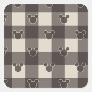 Mickey Mouse   Brown Plaid Pattern Square Sticker