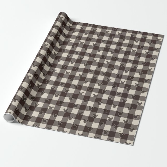 Mickey Mouse | Brown Plaid Pattern Wrapping Paper (Unrolled)