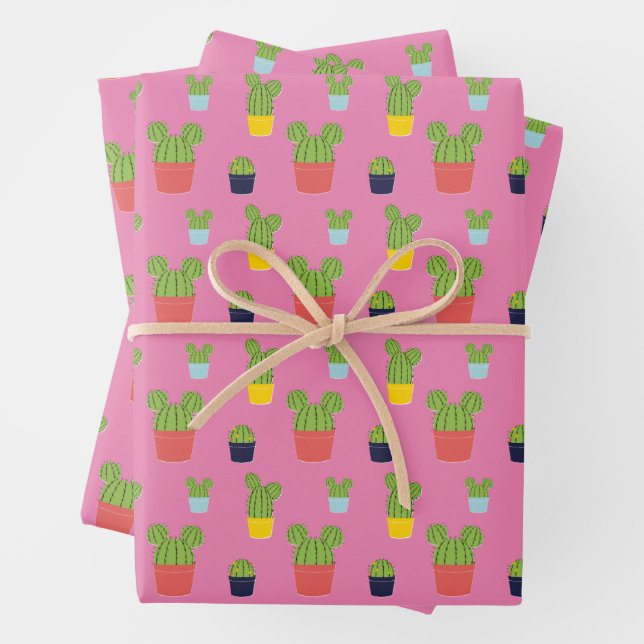 Mickey Mouse Cactus Icon Pattern Wrapping Paper Sheet (In situ)