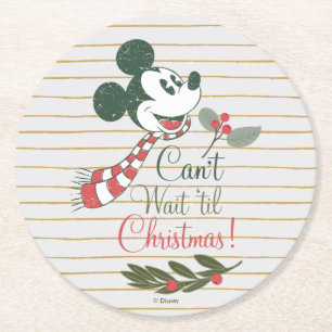 Mickey Mouse   Can't Wait 'til Christmas! Round Paper Coaster
