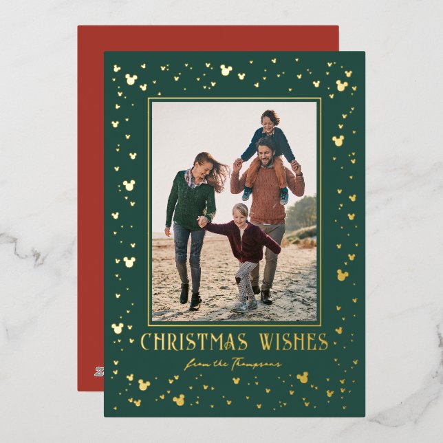 Mickey Mouse Chirstmas Confetti - Family Photo  Foil Holiday Card (Front/Back)