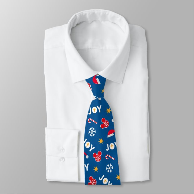 Mickey Mouse Christmas Blue Joy Pattern Tie (Tied)
