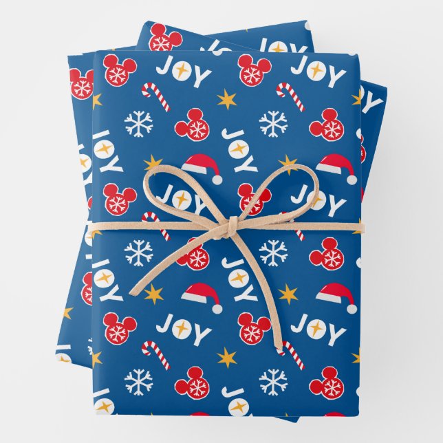 Mickey Mouse Christmas Blue Joy Pattern Wrapping Paper Sheet (In situ)
