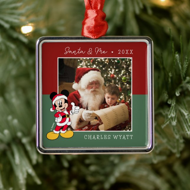 Mickey Mouse Christmas | Custom Photo Santa & Me Metal Ornament (Tree)