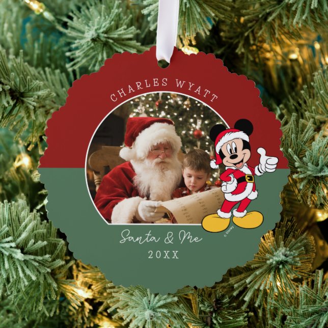 Mickey Mouse Christmas | Custom Photo Santa & Me Ornament Card (Insitu (Tree))