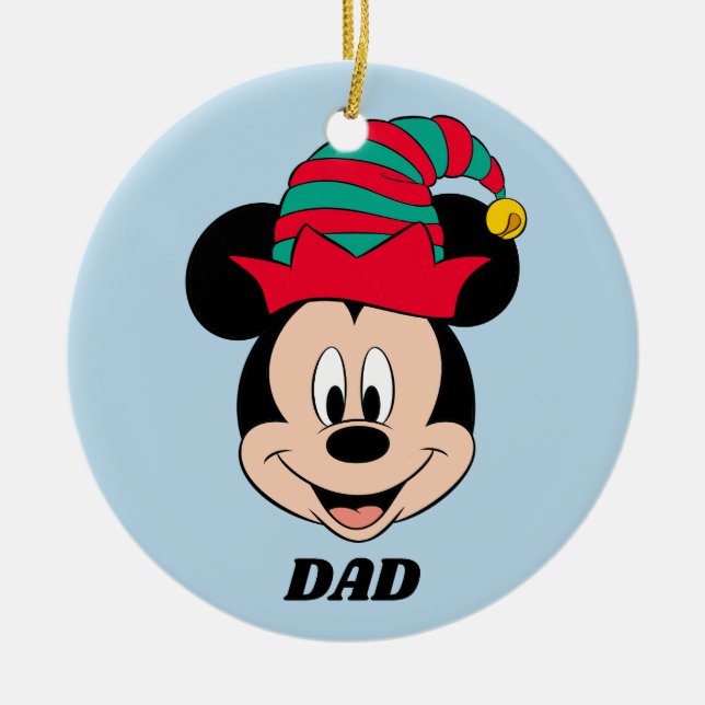 Mickey Mouse | Christmas Elf Hat Ceramic Ornament (Front)