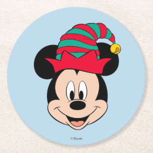 Mickey Mouse   Christmas Elf Hat Round Paper Coaster