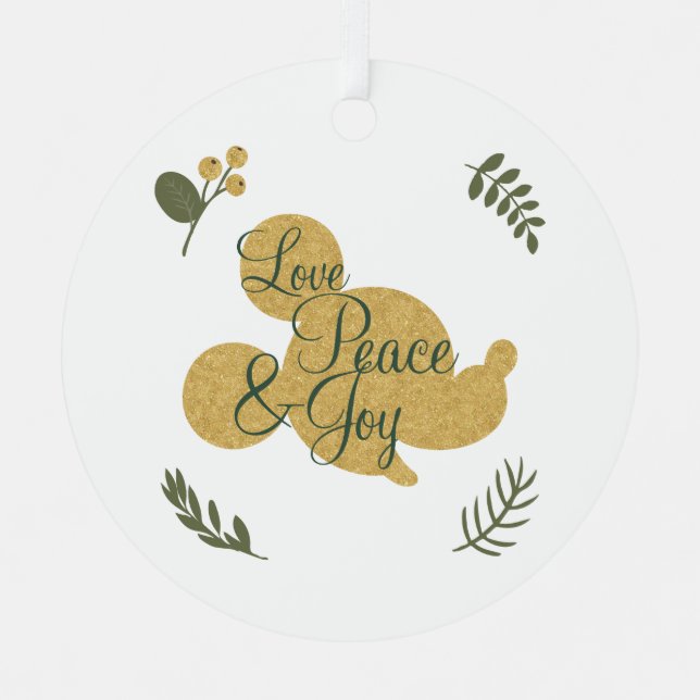 Mickey Mouse | Christmas Love, Peace & Joy Metal Ornament (Front)