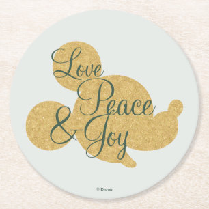 Mickey Mouse   Christmas Love, Peace & Joy Round Paper Coaster