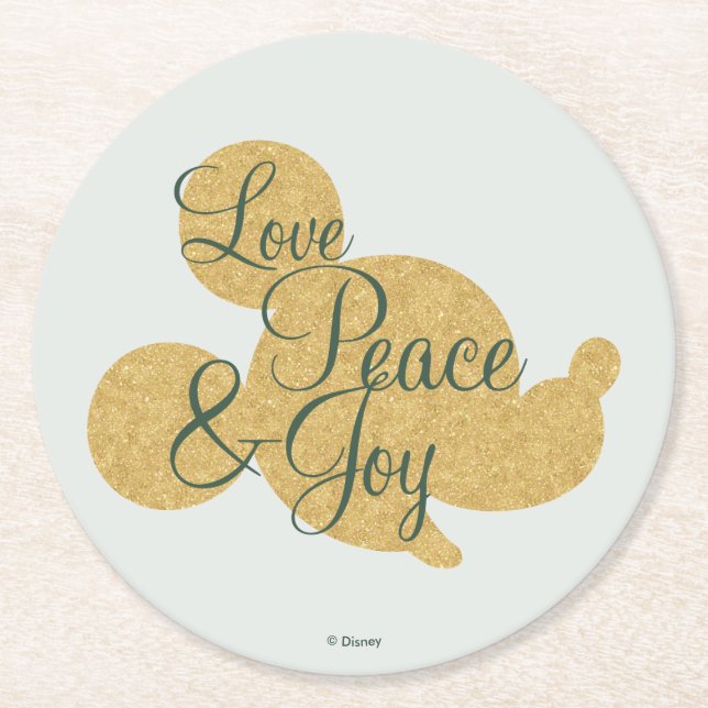 Mickey Mouse | Christmas Love, Peace & Joy Round Paper Coaster (Front)
