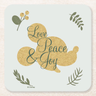 Mickey Mouse   Christmas Love, Peace & Joy Square Paper Coaster